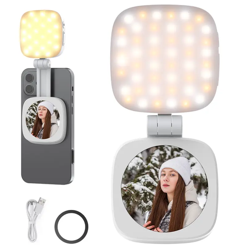 Selfie Light for iPhone  Android, Foldable LED Ring with Mirror  & Stand
