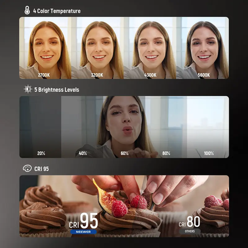 Selfie Light for iPhone  Android, Foldable LED Ring with Mirror  & Stand