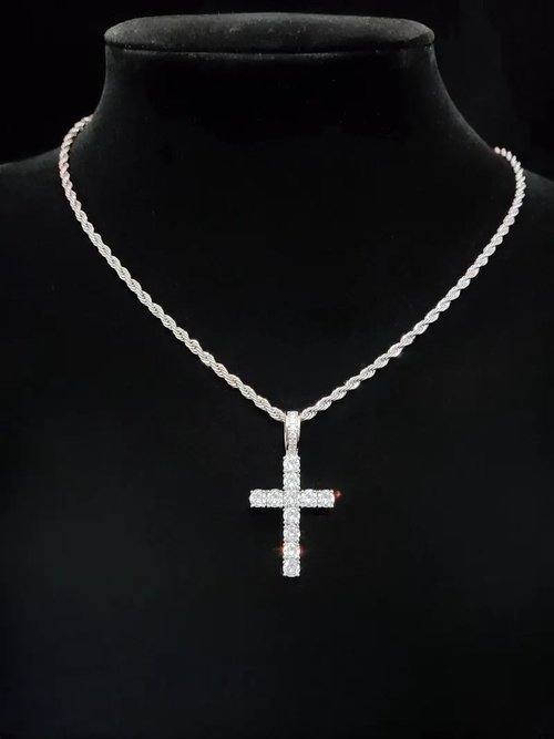 Zircon Inlaid Cross Charm Decor Pendant Necklace for Men & Women