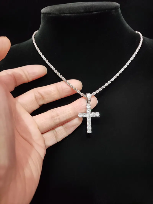 Zircon Inlaid Cross Charm Decor Pendant Necklace for Men & Women
