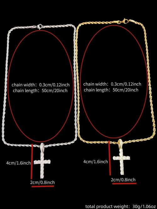 Zircon Inlaid Cross Charm Decor Pendant Necklace for Men & Women