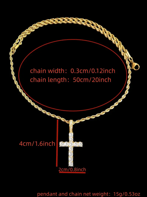 Zircon Inlaid Cross Charm Decor Pendant Necklace for Men & Women
