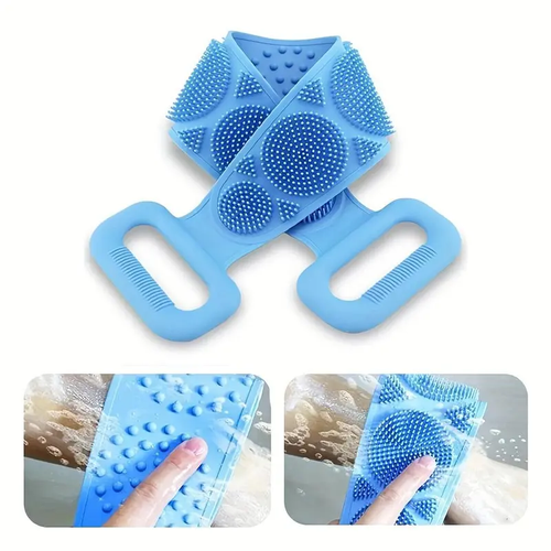 Double-Sided Silicone Back Scrubber, Exfoliating Body Brush Strap