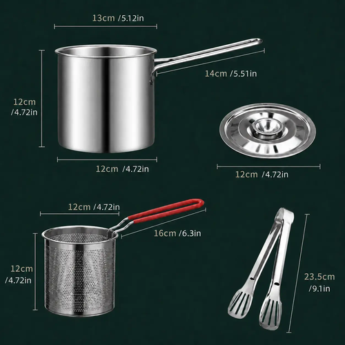 3Pcs Stainless Steel Small Compact Countertop Deep Fryer Set