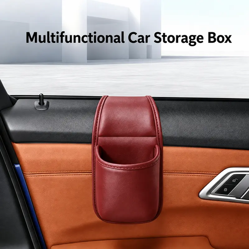 Leather car door storage pocket - double-layer compartments