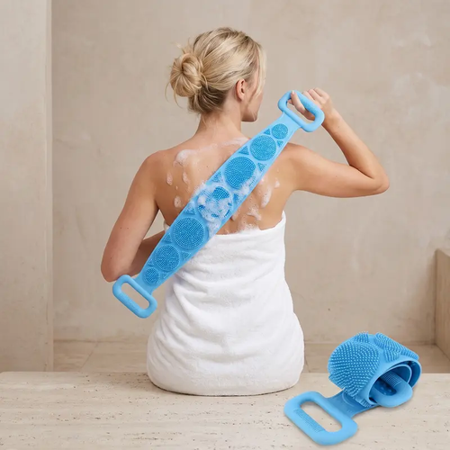 Double-Sided Silicone Back Scrubber, Exfoliating Body Brush Strap