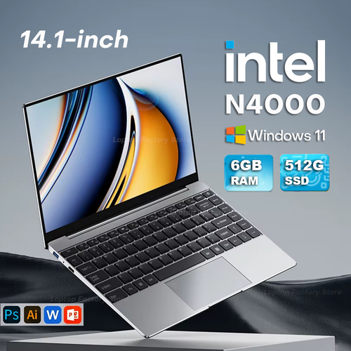 2025 Laptop Computer Windows 11 Notebook 14.1 Inch Intel Celeron N4000 6GB 512GB 1920*1080 Resolution Office Study PC computer