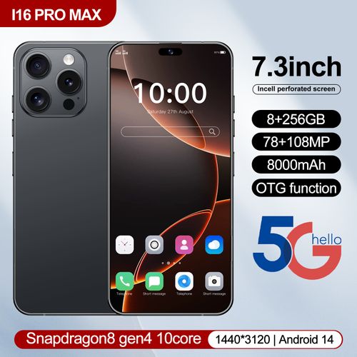I16 Pro Max Smartphone ,8GB RAM 256GB ROM, Android,7.3'',Dual SIM,Mobile phones,Google Play Store,24+48MP,6800mAh