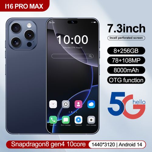 I16 Pro Max Smartphone ,8GB RAM 256GB ROM, Android,7.3'',Dual SIM,Mobile phones,Google Play Store,24+48MP,6800mAh