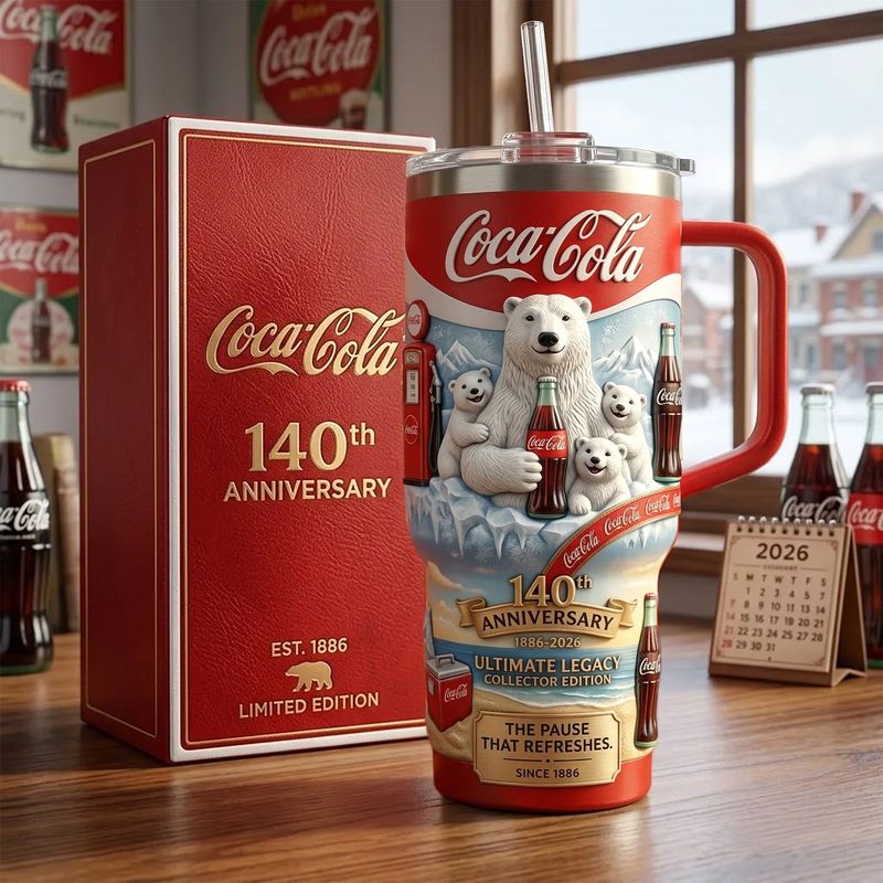 Cola 140th Anniversary Isolierter Tumbler 30oz V7 , Cola Tumbler 40oz