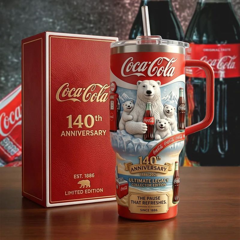 Cola 140th Anniversary Isolierter Tumbler 30oz V7 , Cola Tumbler 40oz
