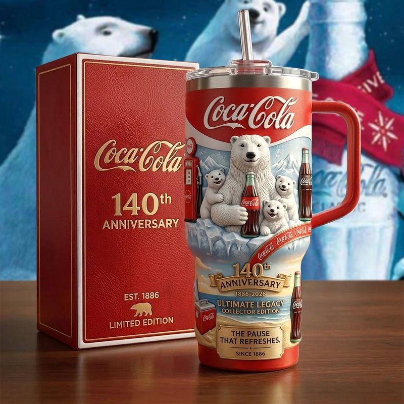 Cola 140th Anniversary Isolierter Tumbler 30oz V7 , Cola Tumbler 40oz