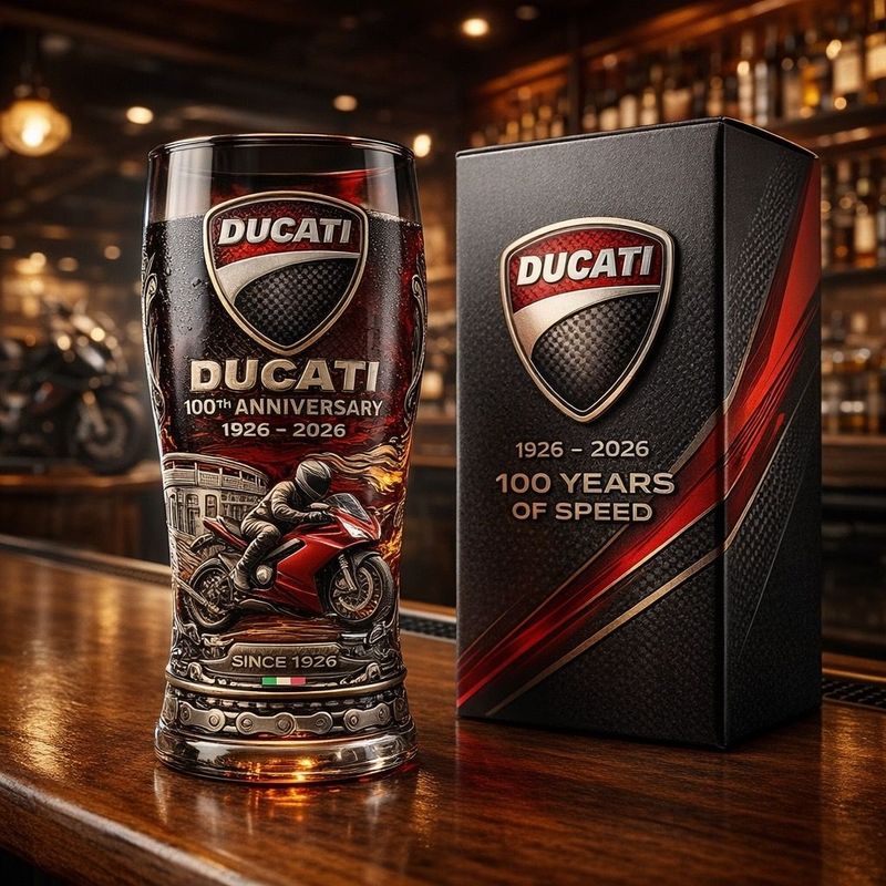 Ducati 1926-2026 100. Jahrestag 3D-Relief Pint Glas