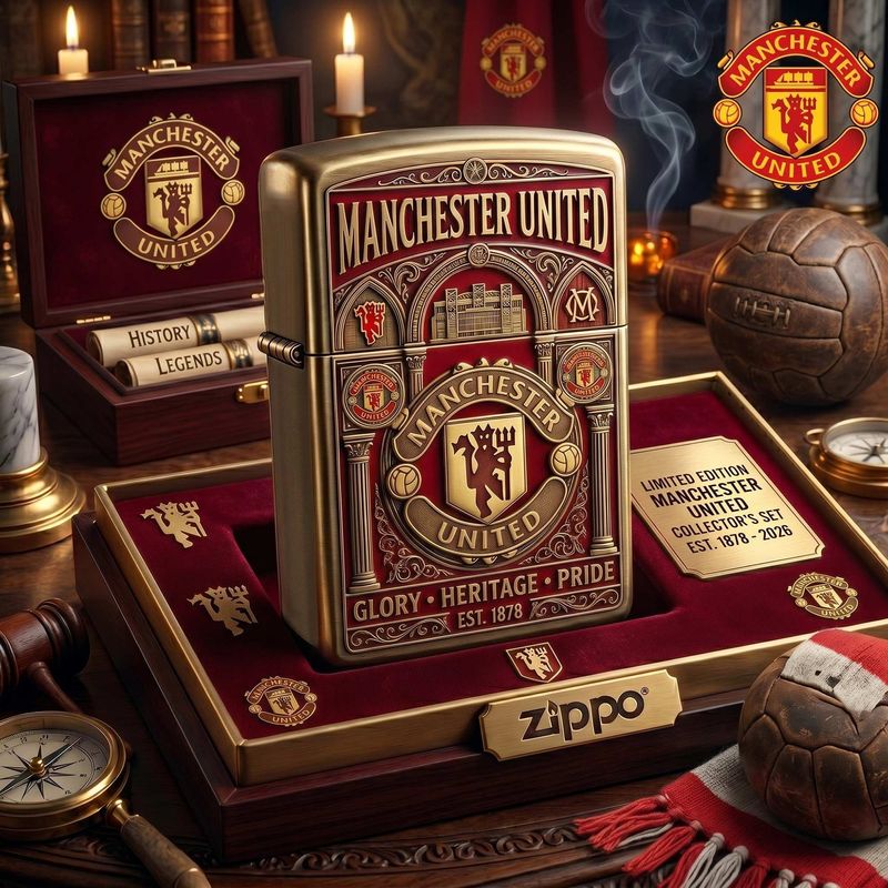 🔥🔥Manchester United Limited Edition Feuerzeug  Offizielles Sammlerstück mit Wappen & Gravur