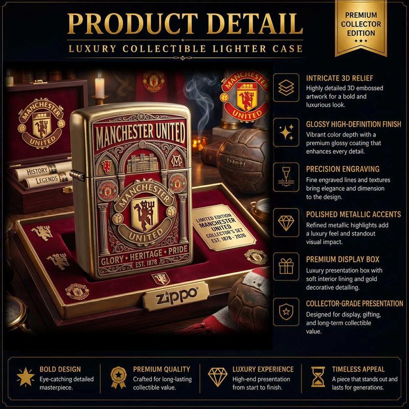🔥🔥Manchester United Limited Edition Feuerzeug  Offizielles Sammlerstück mit Wappen & Gravur