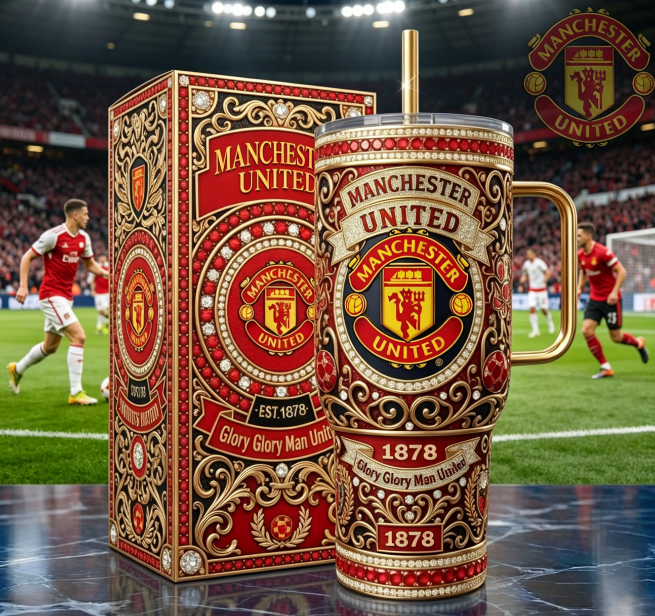 🎈🎈🎈Manchester United Luxus Thermobecher mit Strohhalm – 40oz Sammler-Edition