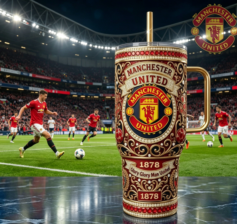 🎈🎈🎈Manchester United Luxus Thermobecher mit Strohhalm – 40oz Sammler-Edition