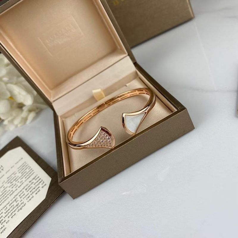 🎉🎉Rose Gold Open Bangle Bracelet Natural White Mother of Pearl Pave Crystal Fan Shape Luxury Women Jewelry Gift Box