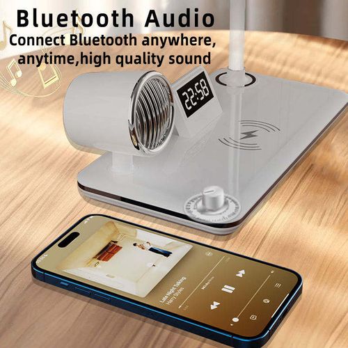 Fast Charging Wireless Charger Speaker Digital Alarm Clock Lighting Desk Lamp Flexible Metal Modern Multifunctional Tech Gadget