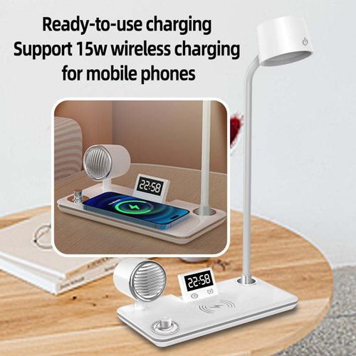 Fast Charging Wireless Charger Speaker Digital Alarm Clock Lighting Desk Lamp Flexible Metal Modern Multifunctional Tech Gadget