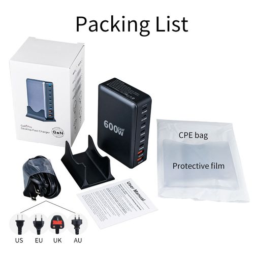 600WUSB C Charger 8-Port PD 140W 100W GaN Fast Charging Station Multi Desktop Charger for Mobile Phone Laptop