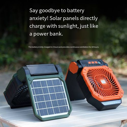 7800mAh Solar Portable Fan with Brushless Motor,USB-C Charging,4-Speed & LED Light CE  FCC ROHS Certified for Outdoor Camping