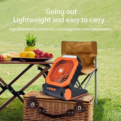 7800mAh Solar Portable Fan with Brushless Motor,USB-C Charging,4-Speed & LED Light CE  FCC ROHS Certified for Outdoor Camping