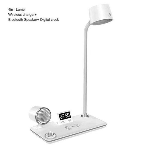 Fast Charging Wireless Charger Speaker Digital Alarm Clock Lighting Desk Lamp Flexible Metal Modern Multifunctional Tech Gadget