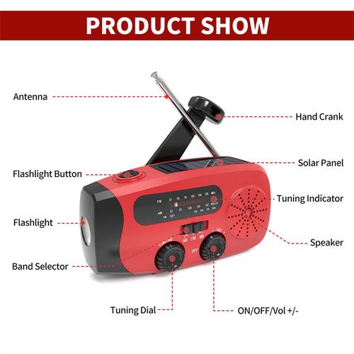 MEDING Solar Emergency Radio Emergency Solar Hand Crank NOAA Weather Portable Survival Radio