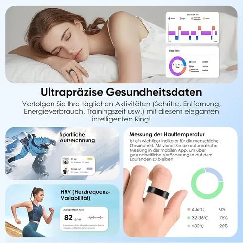 Smart Ring – Wellness Tracker with Heart Rate, Temperature Check, Sleep, Stress & Cycle Reminder Insights |Gesture control function: remotely take photos with air gestures,and switch videos with gesture control Auto Activity Detection | Fitness Ring for Men & Women | Android & iOS Compatible