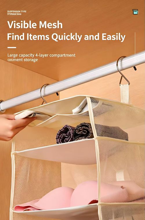 2‑In‑1 Hanging Travel Clothes Storage Bag Oxford Fabric 4‑Layer Visible Mesh Organizer Dual‑Use For Wardrobe Storage And Trip Luggage Packing