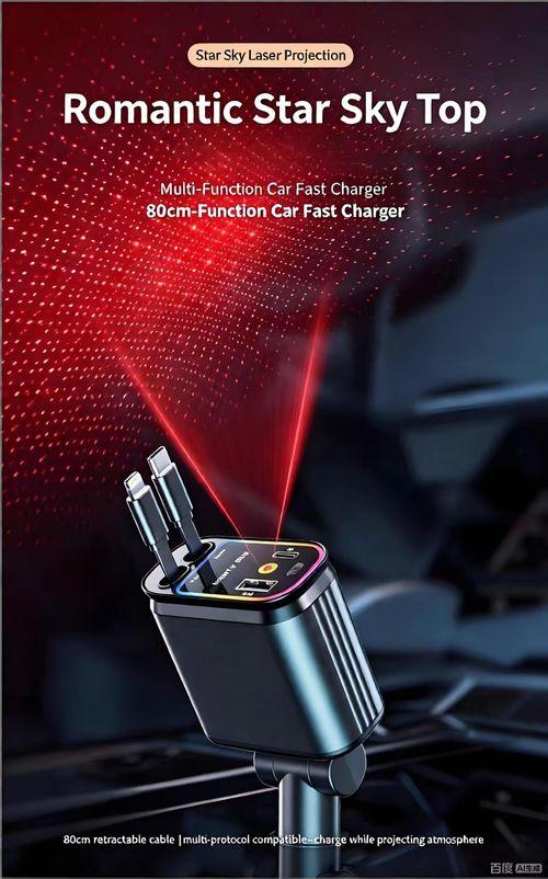 120W Super Fast Car Charger With Dual Retractable Cables 4‑Port Car Phone Charger 180 Degree Rotation Colorful Ambient Light Alloy Body For All Smartphones
