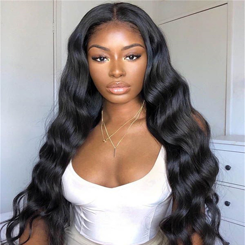 Black Long Body Wave Wig Natural Looking Glueless Human Hair Wig For Women Daily Party Wear