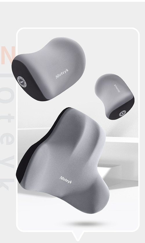 Ergonomic Memory Foam Headrest and Lumbar Support Pillow Set, 1 Headrest + 1 Lumbar Cushion, Premium Grey, Relieve Neck and Lower Back Pain for Car Office Home Sofa Complete 2‑piece set with adjustable fixing straps, removable and washable zipper cover, comfortable memory foam for long sitting and driving