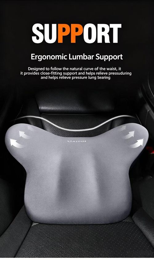 Ergonomic Memory Foam Headrest and Lumbar Support Pillow Set, 1 Headrest + 1 Lumbar Cushion, Premium Grey, Relieve Neck and Lower Back Pain for Car Office Home Sofa Complete 2‑piece set with adjustable fixing straps, removable and washable zipper cover, comfortable memory foam for long sitting and driving