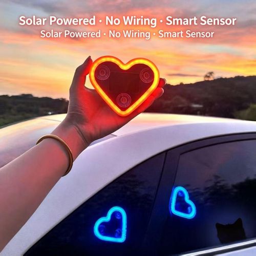 Pink Heart Shaped Solar Car Ambient Light 2 Pack, USB And Solar Dual Charging, Multiple Light Modes, Strong Suction Cup, No Drill Decor Lamp For Car Window