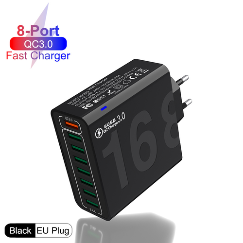 8 Port USB Wall Charger QC3.0 Fast Charging Adapter, Multi‑Device USB Charger Block With Multiple Safety Protection, Compatible For Phones Tablets And Various USB Devices Multi port fast charger with QC3.0 quick charge, overheat overcurrent short‑circuit protection, charge up to 8 devices at the same time for home office daily use