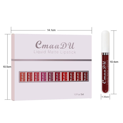 10Pcs Matte Liquid Lip Gloss Set, Velvet Smudge‑Proof Long Wear Lip Makeup Gift Set