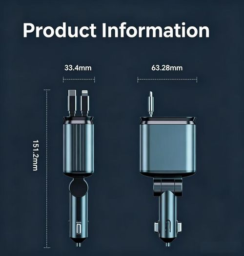 120W Super Fast Car Charger With Dual Retractable Cables 4‑Port Car Phone Charger 180 Degree Rotation Colorful Ambient Light Alloy Body For All Smartphones