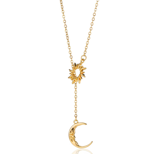 Sun Moon Matching Necklace for 2, Gold and Silver Tone Friendship Couple Mother Daughter Necklace, Non‑Tarnish Jewelry Set for Women Daily Wear & GiftBeautiful sun and moon pendant necklace set for two. One gold tone and one silver tone, perfect for best friends, couples, mother and daughter to share a special bond.