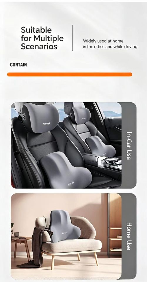 Ergonomic Memory Foam Headrest and Lumbar Support Pillow Set, 1 Headrest + 1 Lumbar Cushion, Premium Grey, Relieve Neck and Lower Back Pain for Car Office Home Sofa Complete 2‑piece set with adjustable fixing straps, removable and washable zipper cover, comfortable memory foam for long sitting and driving