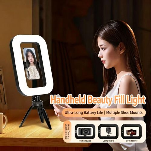 Portable Handheld Beauty Fill Light With Mini Tripod Rechargeable Selfie Ring Light 3 Cold Shoe Mounts For Phone Camera Video Recording Live Streaming Vlog Photography