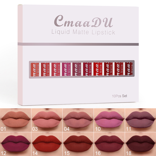 10Pcs Matte Liquid Lip Gloss Set, Velvet Smudge‑Proof Long Wear Lip Makeup Gift Set