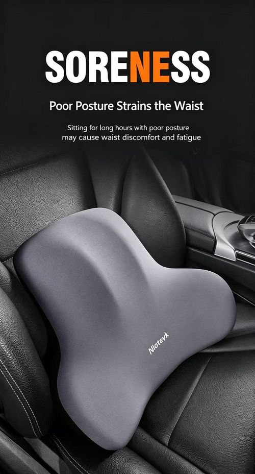 Ergonomic Memory Foam Headrest and Lumbar Support Pillow Set, 1 Headrest + 1 Lumbar Cushion, Premium Grey, Relieve Neck and Lower Back Pain for Car Office Home Sofa Complete 2‑piece set with adjustable fixing straps, removable and washable zipper cover, comfortable memory foam for long sitting and driving