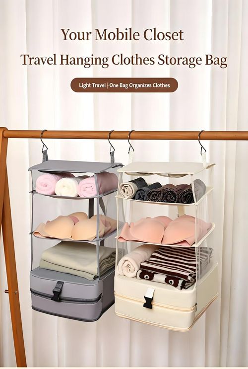 2‑In‑1 Hanging Travel Clothes Storage Bag Oxford Fabric 4‑Layer Visible Mesh Organizer Dual‑Use For Wardrobe Storage And Trip Luggage Packing