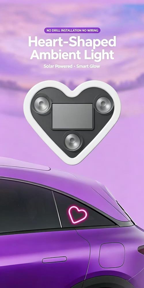 Pink Heart Shaped Solar Car Ambient Light 2 Pack, USB And Solar Dual Charging, Multiple Light Modes, Strong Suction Cup, No Drill Decor Lamp For Car Window