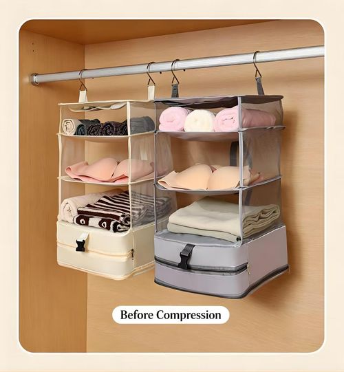 2‑In‑1 Hanging Travel Clothes Storage Bag Oxford Fabric 4‑Layer Visible Mesh Organizer Dual‑Use For Wardrobe Storage And Trip Luggage Packing