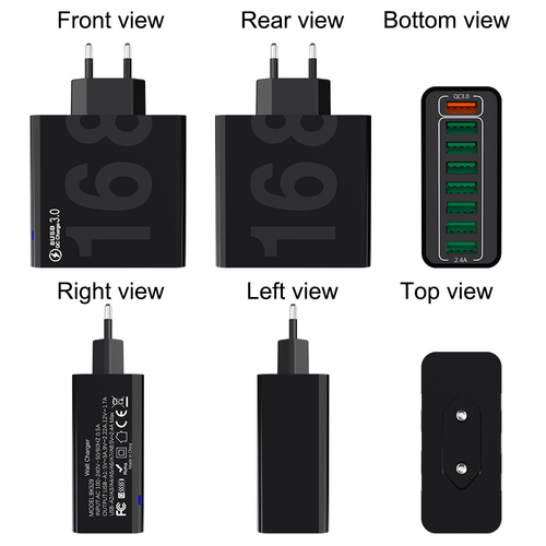 8 Port USB Wall Charger QC3.0 Fast Charging Adapter, Multi‑Device USB Charger Block With Multiple Safety Protection, Compatible For Phones Tablets And Various USB Devices Multi port fast charger with QC3.0 quick charge, overheat overcurrent short‑circuit protection, charge up to 8 devices at the same time for home office daily use