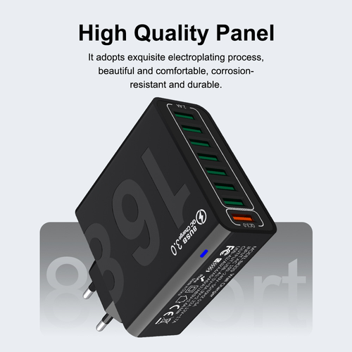 8 Port USB Wall Charger QC3.0 Fast Charging Adapter, Multi‑Device USB Charger Block With Multiple Safety Protection, Compatible For Phones Tablets And Various USB Devices Multi port fast charger with QC3.0 quick charge, overheat overcurrent short‑circuit protection, charge up to 8 devices at the same time for home office daily use