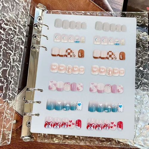 Transparent water ripple cover loose leaf nail storage album. Reusable metal ring binder easy to add or remove inner pages. Keep nail tips tidy and well displayed. Suitable for nail salon technicians and personal nail art lovers.